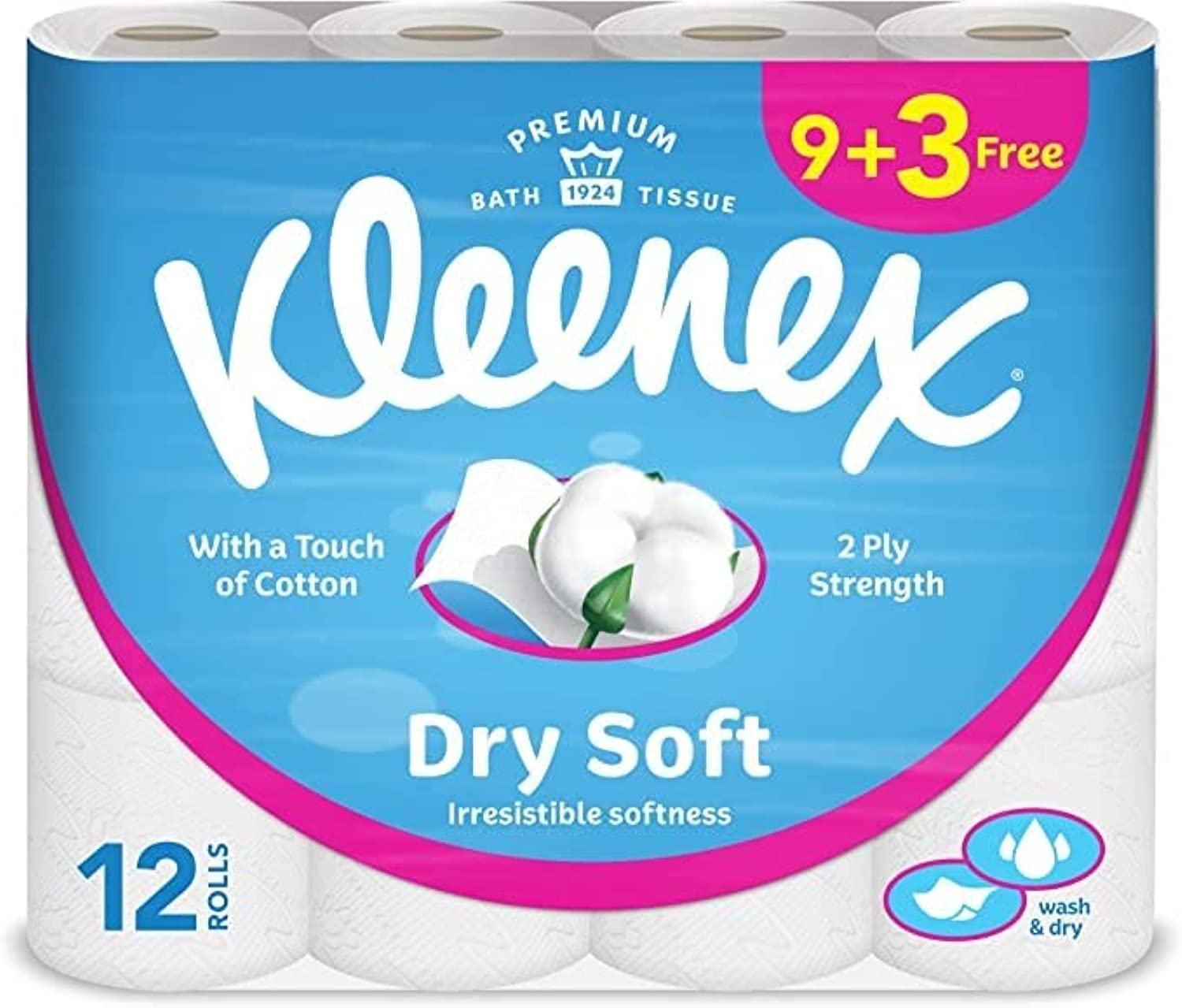 Dry Soft Toilet Tissue Paper, 200 Sheets x 9+3 Rolls Flat Pack