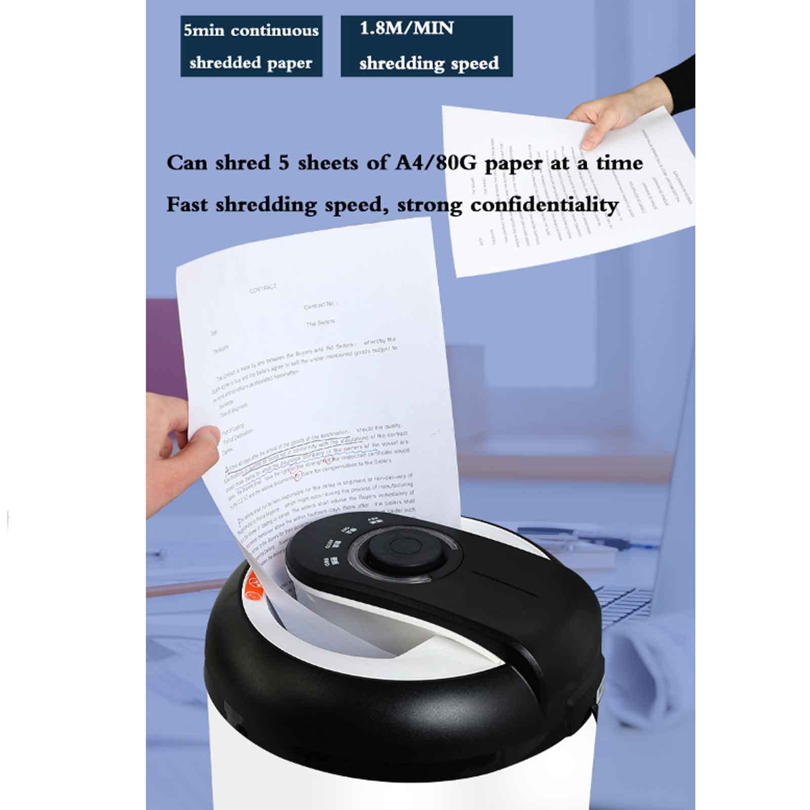 Distruggidocumenti a 5 Fogli Piccolo distruggidocumenti per Uso Domestico, distruggidocumenti Portatile, riservatezza a 5 Livelli, Grande capacità di 12 Litri, Carta triturata 4x20MM, 25X25X35,8 cm