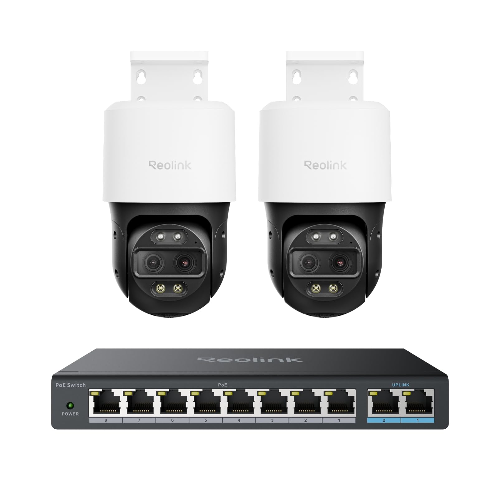 Reolink 8MP PTZ PoE Überwachungskamera Außen mit Dual-Objektiv, 6X Hybridzoom, 355°/90° Schwenkbar, Farbnachtsicht, Personen-/Fahrzeug-/Tiererkennung, 2-Wege-Audio, 2X TrackMix PoE mit Switch