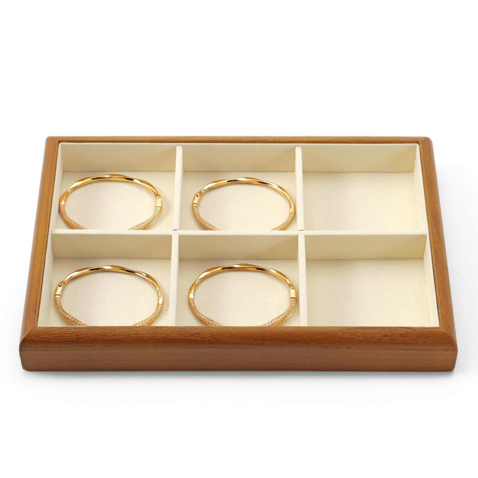 Oirlv Madera Maciza 6 Rejillas,Apilables, Organizador De Joyas, Joyero(Blanco Crema)