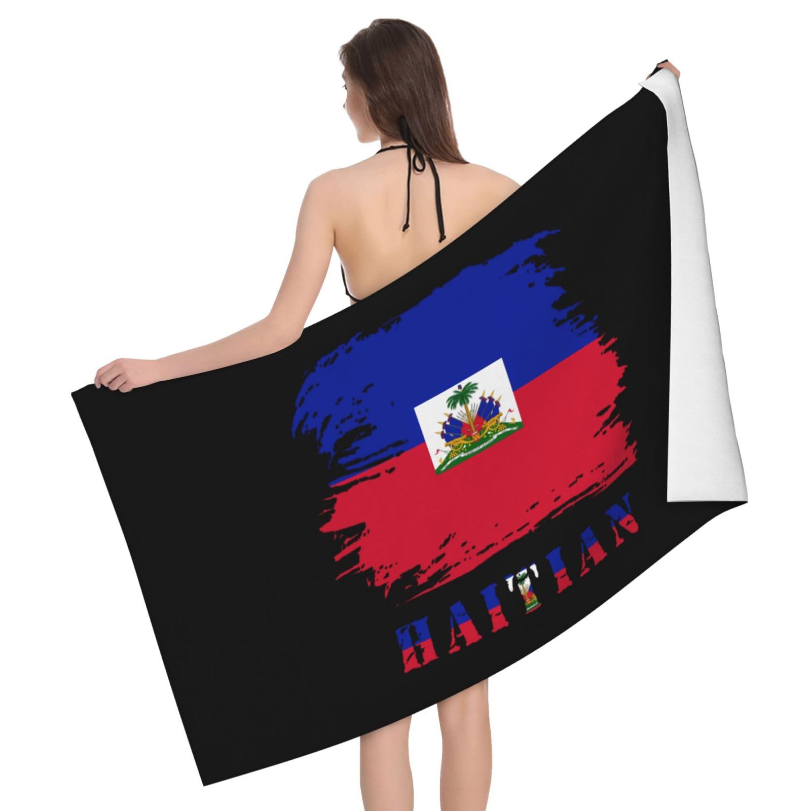 HLBSDM Microfiber Vintage Haiti Haitian Flag Beach Towel Quick Dry Soft Sand Free Beach Towels for Pool Swim Beach Lightweight Thin Towels