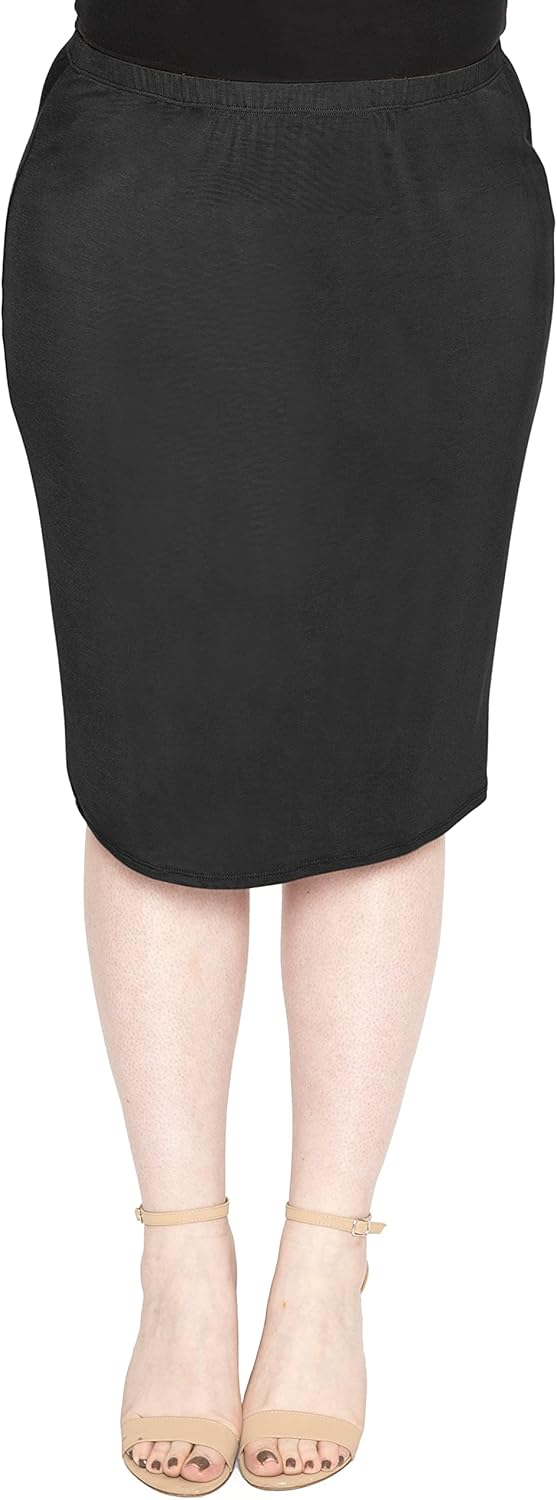 Women's Plus Size Soft Stretch MIDI Skirt | Comfortable for Women | X-Large - 6X 2X Black