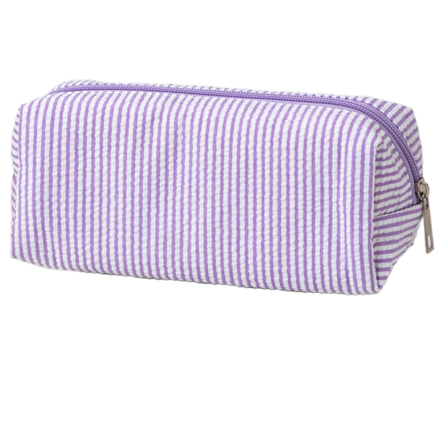 HFHungkeong Cute Pencil Case, Seersucker Pencil Bag Desktop Stationery Finishing Large Capacity Embroidery Striped Travel Storage Bag, Multifunctional Cosmetic Pouch(Purple) — image 1