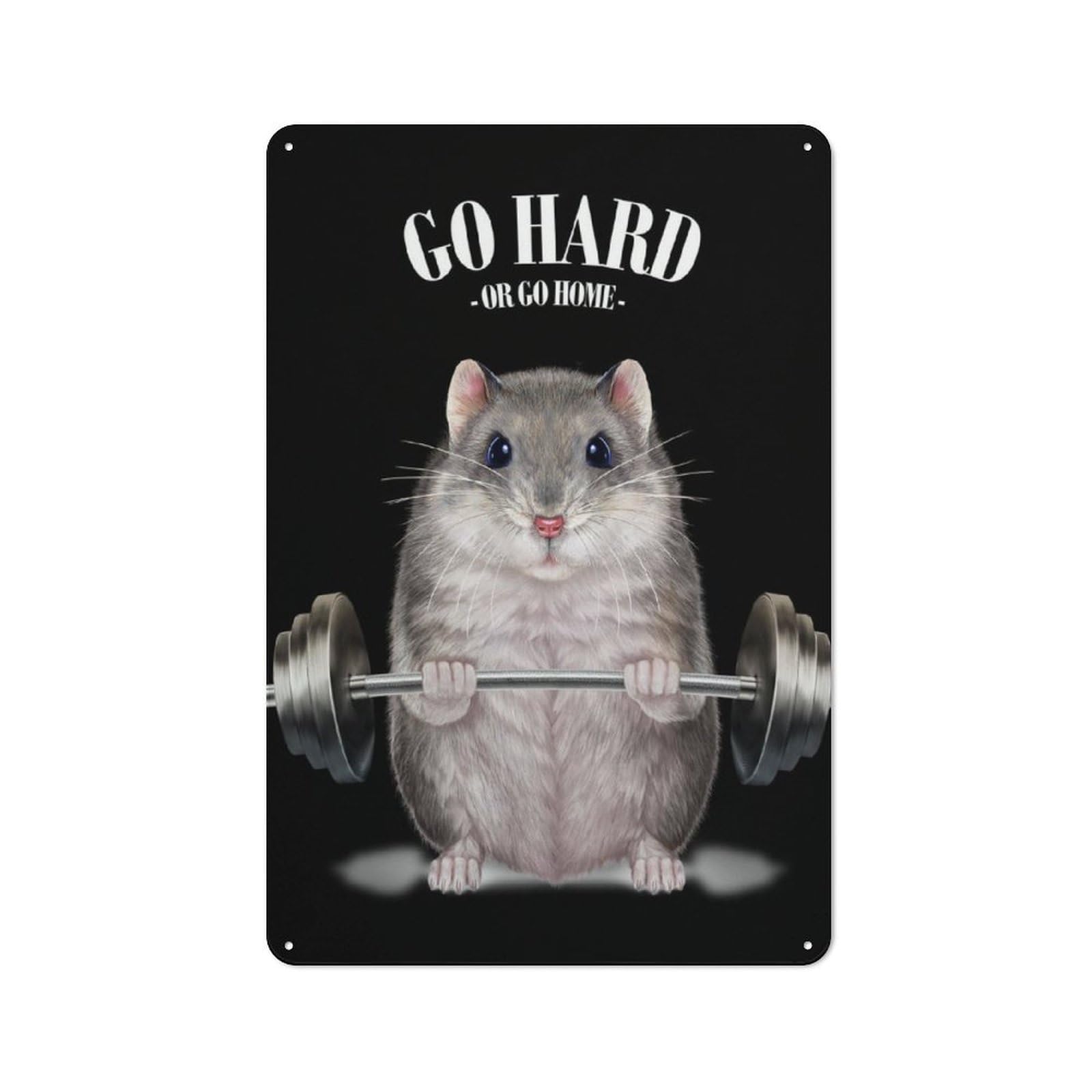 Junmoney Grey Hamster Weightlifting Cottage Style Metal Wall Decor 30X20cm, Farmhouse Metal Sign For Kitchen, Cottage, Porch Or Garden Room