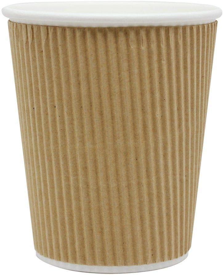 SafePro 12 oz Kraft Ripple Paper Hot Coffee Cups and Tea Cups 12 ounces with Cappuccino Lids (Case of 100)
