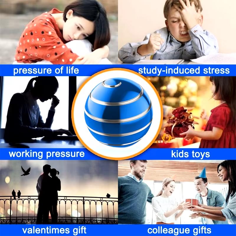 Kinetic Spinner Ball (2.1 inch) for Office Use or Gift, Adult Desktop Toy, Mesmerizing Optical Illusion Stress Relief Gadget, Blue