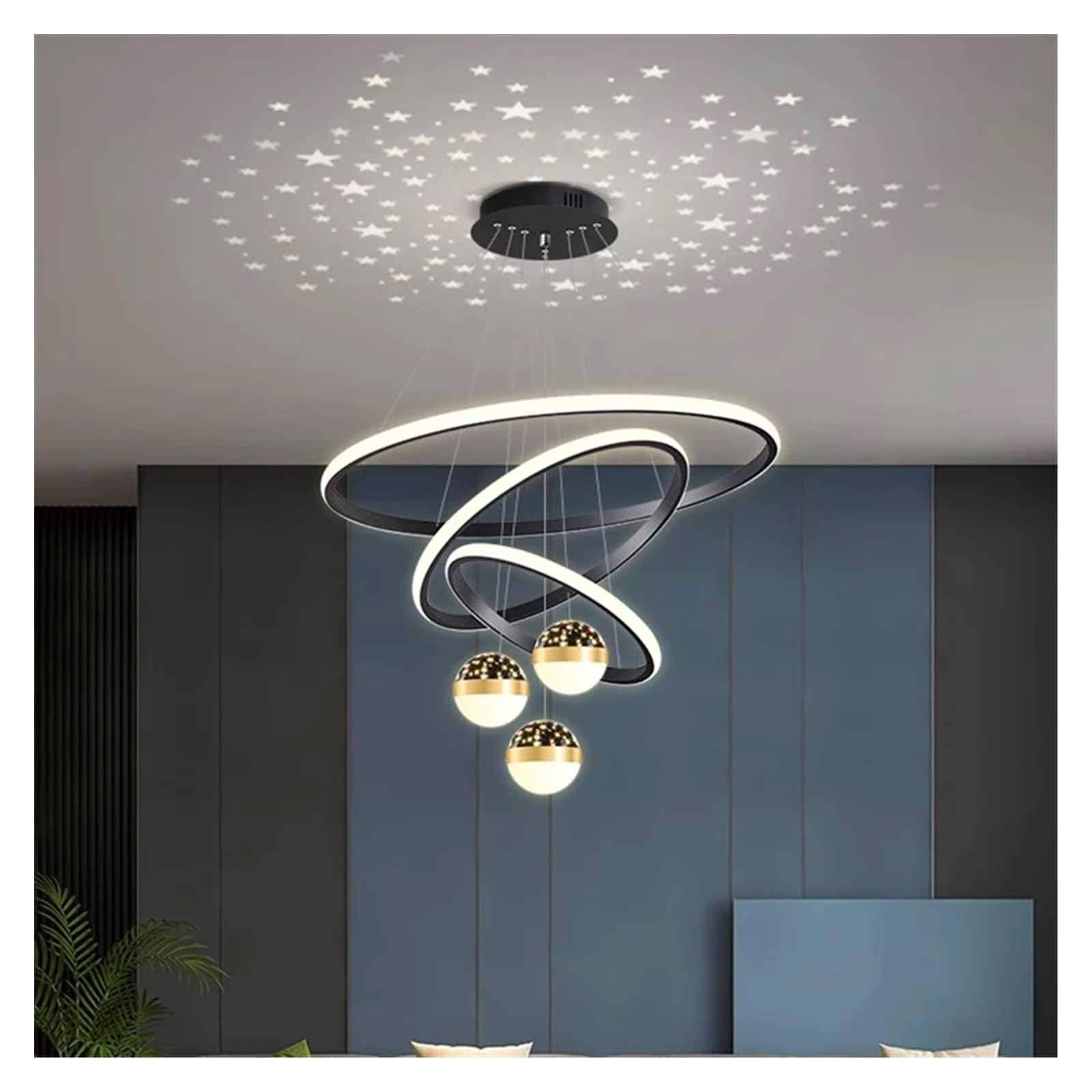 Nordic Style Jadalnia Lampa Wisząca Oświetlenie Wewnętrzne Lampa Sufitowa Wisząca Żyrandol Salon (Czarny 3R 20 40 60 Zdalne Ściemnianie RC)