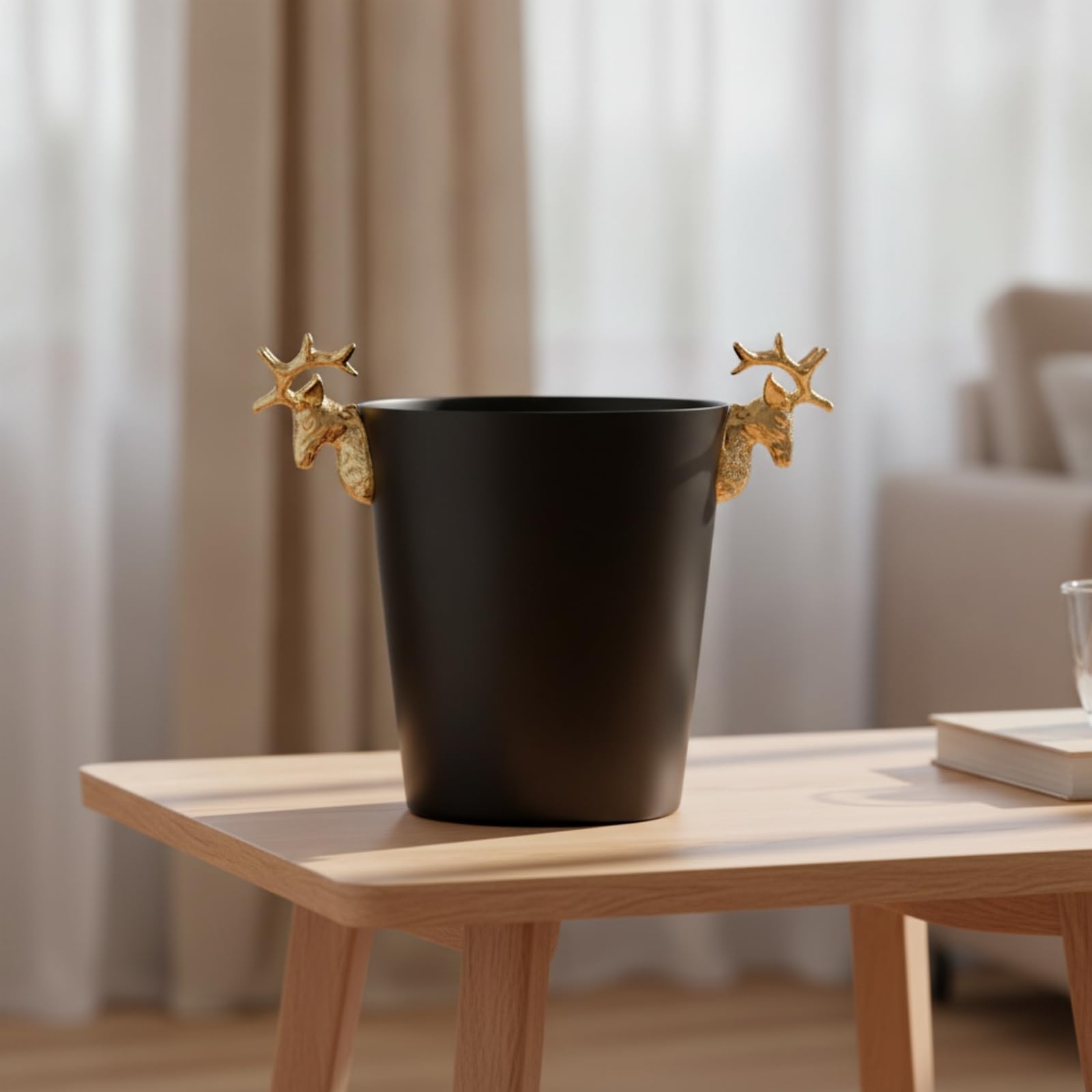 Cubo Hielo con Asta Elegante Hielera Acero Inoxidable Recipiente para Fiestas, Negro, Mediano 3L