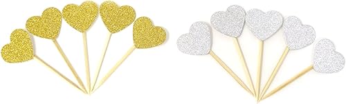 Miniatura 6 de Honbay 40 piezas de decoración de cupcakes de corazón con purpurina para decoración de pasteles de cumpleaños, suministros de fiesta de boda, baby