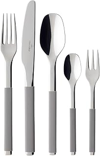 Villeroy & Boch - S+ Taupe Posate da tavola 30 pz, posate in acciaio inox di alta qualità con manici in silicone per 6 persone, lavabili in lavastoviglie, grigie