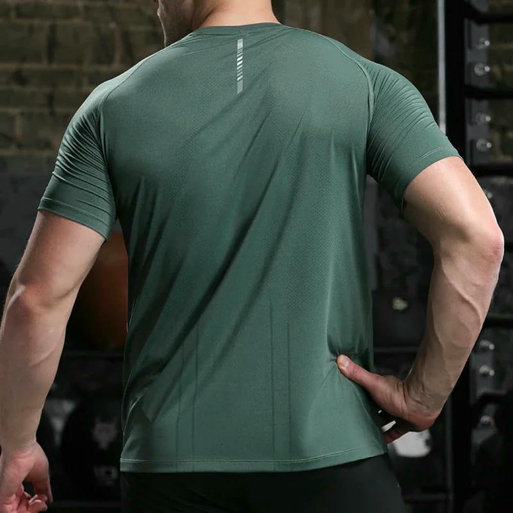 DYRBF - Maglietta sportiva da uomo, alla moda, con scollo rotondo, traspirante, per corsa, allenamento, palestra, jogging, elasticizzata, vestibilità aderente
