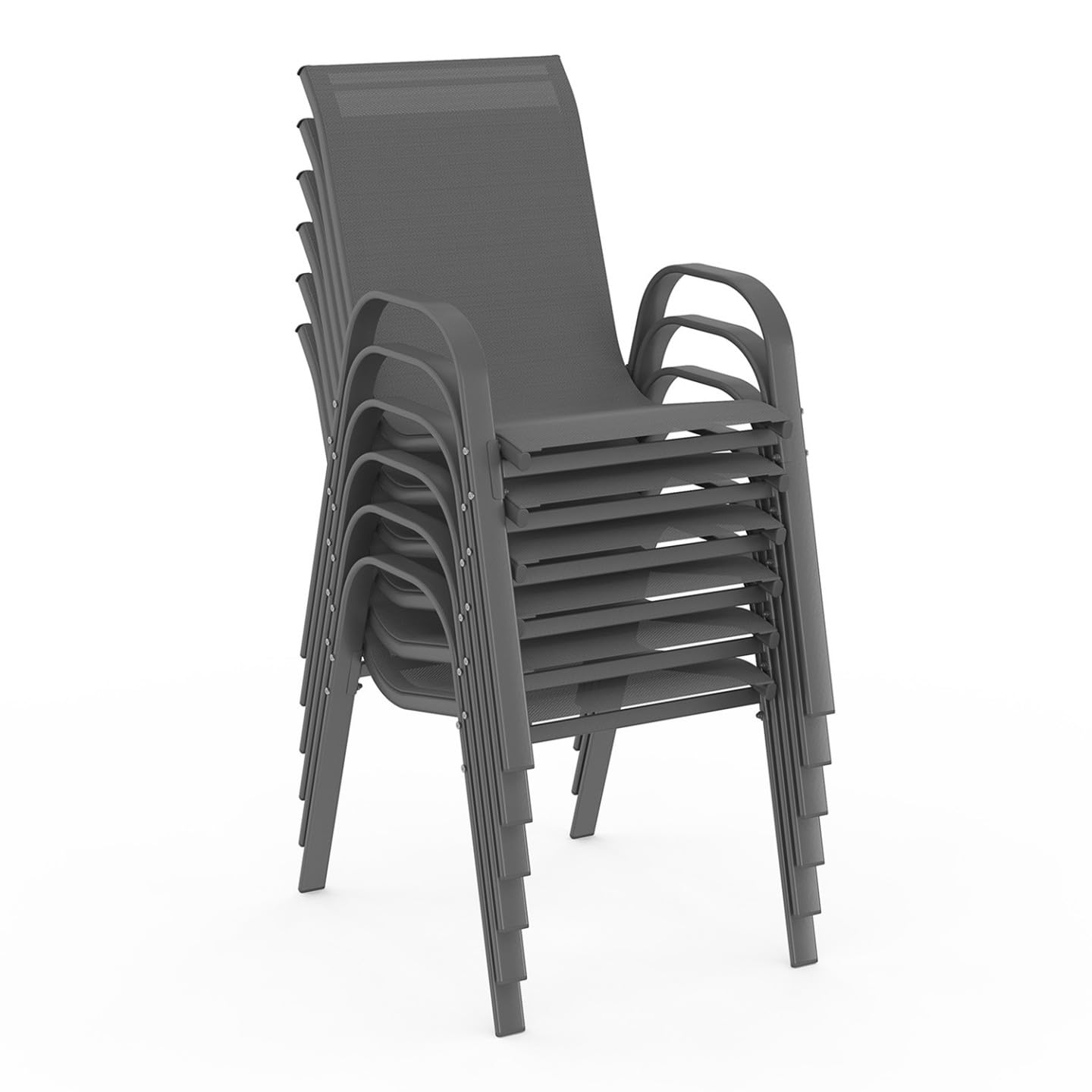 IDMarket - Salon de Jardin Madrid Table 150 CM et 6 chaises empilables Gris Anthracite Plateau Clair