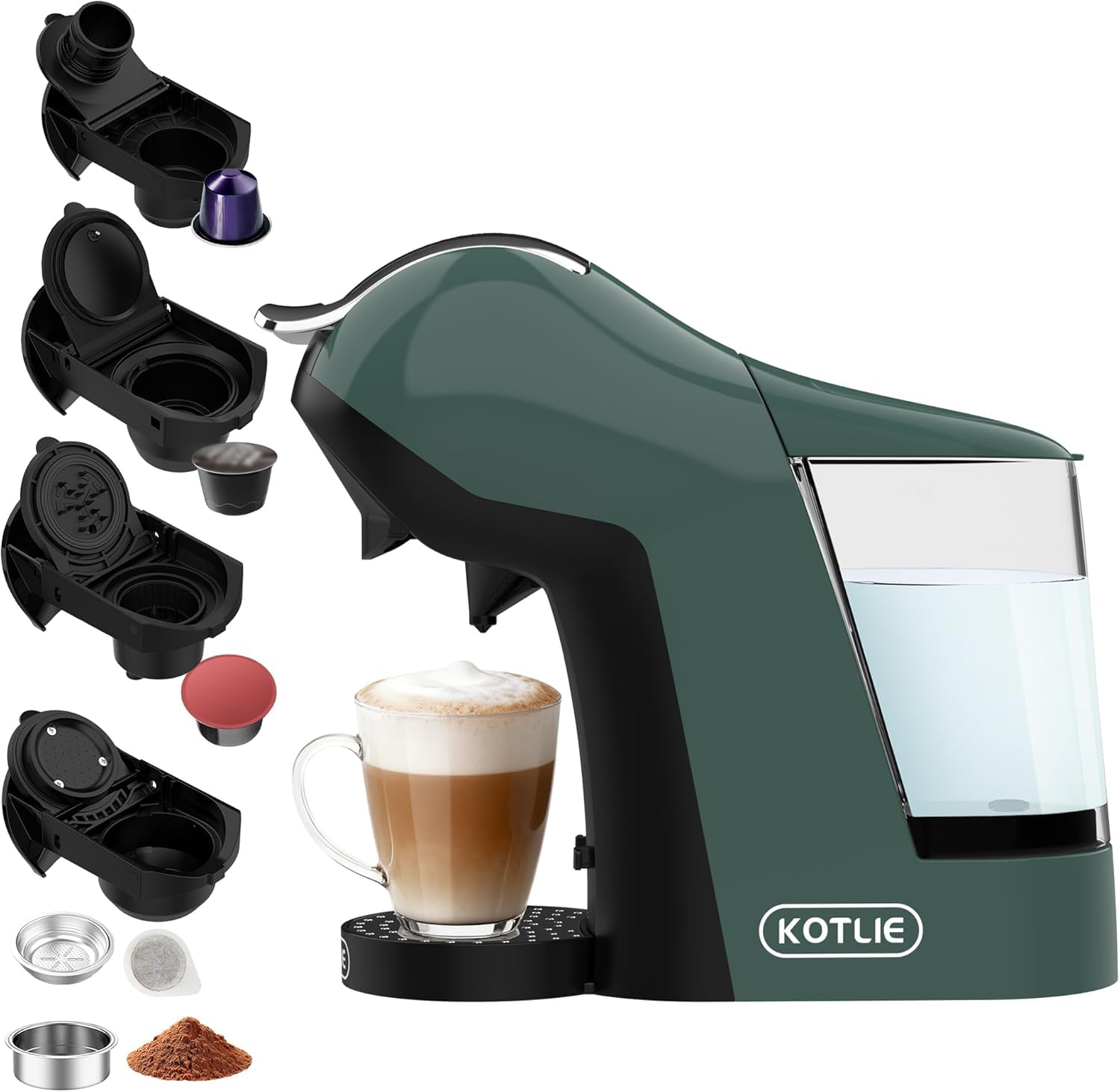 Cafetera de cápsulas 5 en 1, 19 bar, máquina multicápsula para almohadillas Nespresso Original/Dolce Gusto/ESE (44 mm)/café en polvo, depósito de agua de 1 litro, 3 temperaturas/7 cantidades de agua