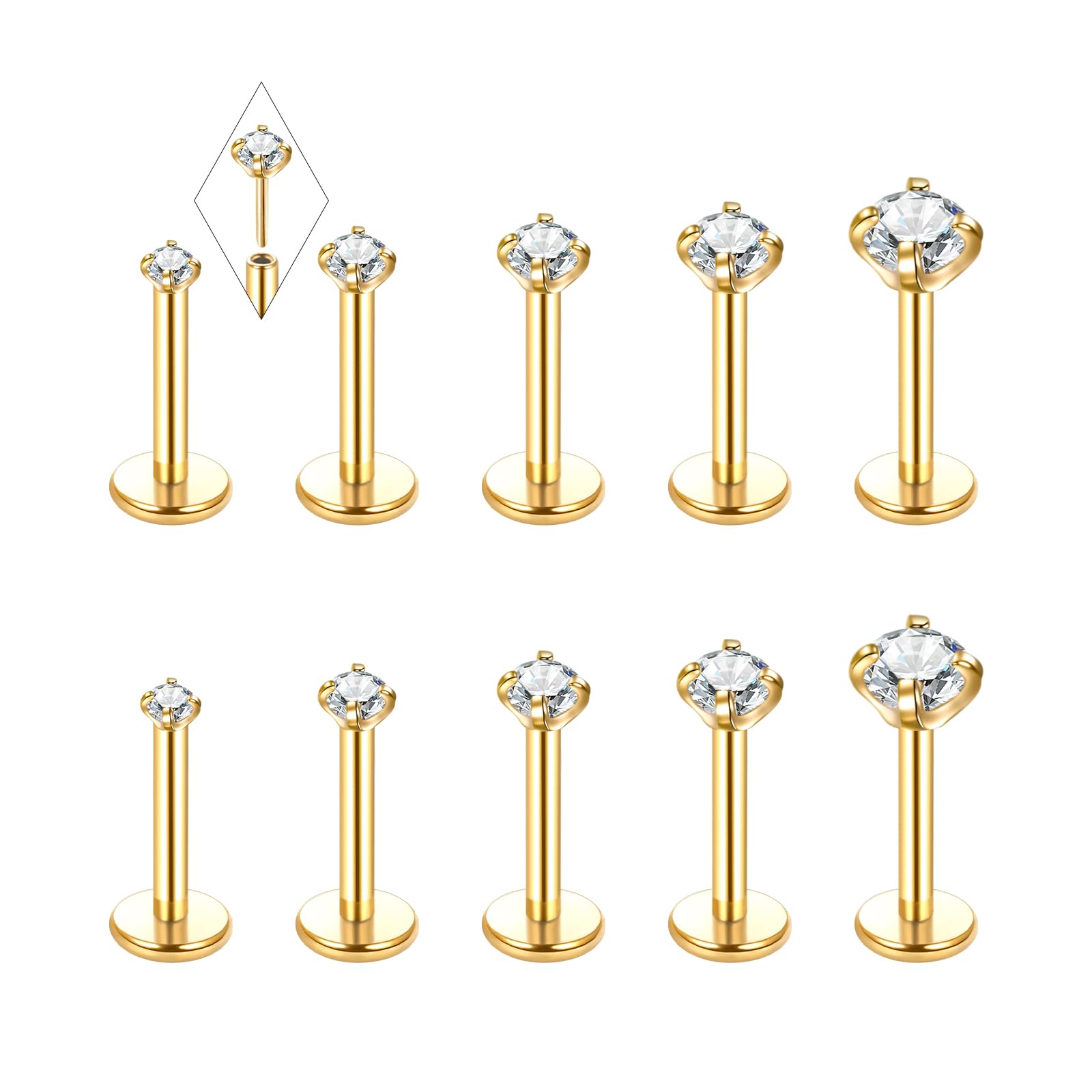Oveta Threadless Nose Stud Stainless Steel 20G 18G 16G Threadless Flat Back Tragus Earrings Labret Medusa Monroe Ashely Lip Piercing Jewerly Gold