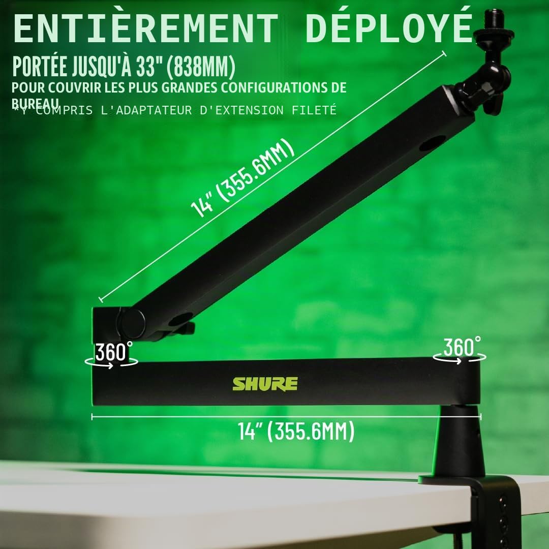 Shure by Gator Support de micro de bureau à profil bas de qualité supérieure ; entièrement réglable pour baladodiffusion, et configurations de bureau à domicile (SH-BROADCAST2)