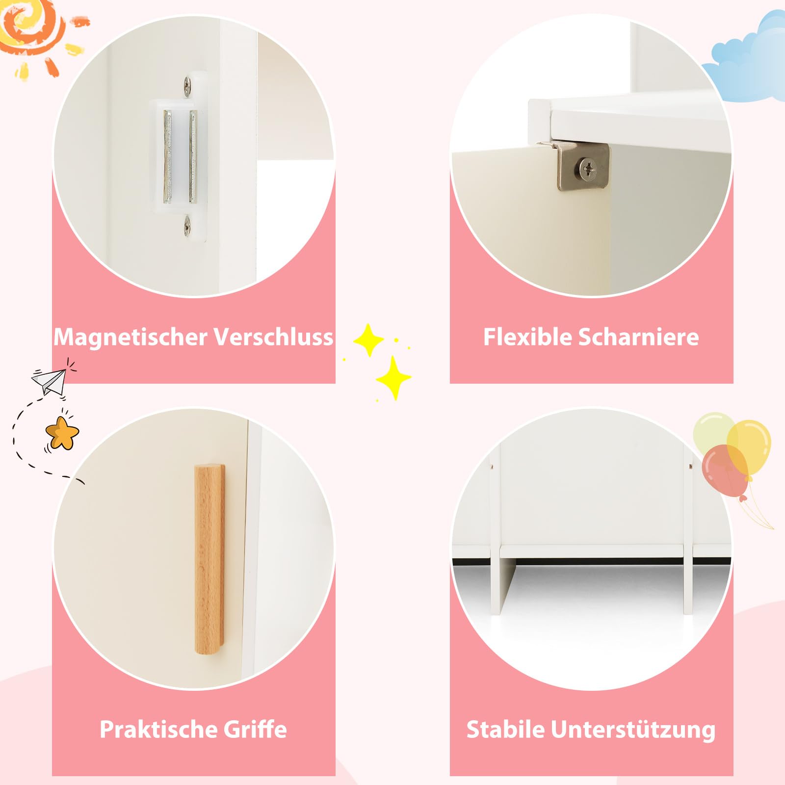 COSTWAY Kinderküche Holz, Spielküche mit Dustabzughaube, Kühlschrank, Wasserhahn & Küchenutensilien, Holzküche Spielzeugküche mit Stauraum für Kinder ab 3 Jahren