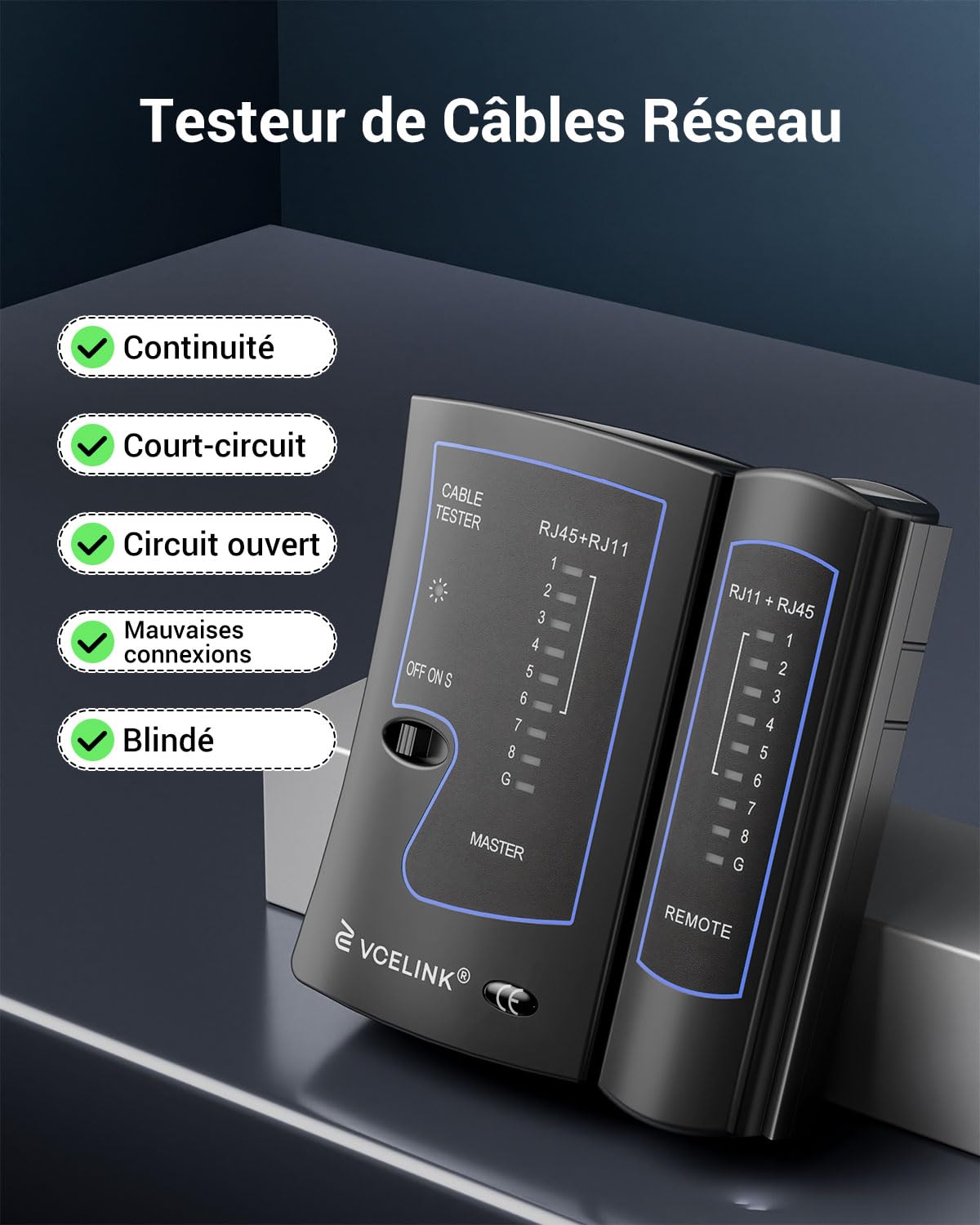 VCELINK Kit de Sertissage, Pince à Sertir RJ45 avec 20 Connecteurs Cat7 Pass Through, Testeur RJ45, Pince Coupante