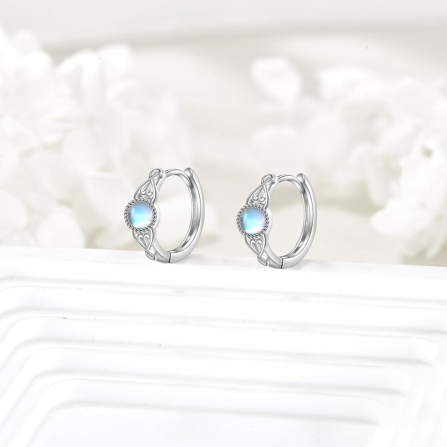 VONALA Vintage Moonstone Hoop Earrings for Women 925 Sterling Silver Heart Hoop Earrings Celtic Hoop Earrings for Her