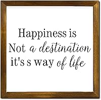 Vista 9 de Letrero de madera con frase inspiradora, texto en inglés "Happiness is Not A Destination It's A Way of Life", letrero rústico de madera