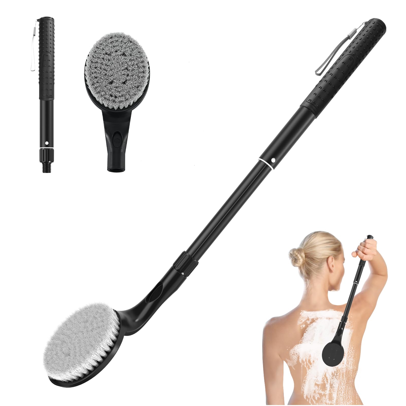 Gobiteli Back Scrubber for Shower,25" Long Handle Shower Brush for Body Exfoliator and Deep Clean,Back Brush for Shower for Men,Women and Elderly