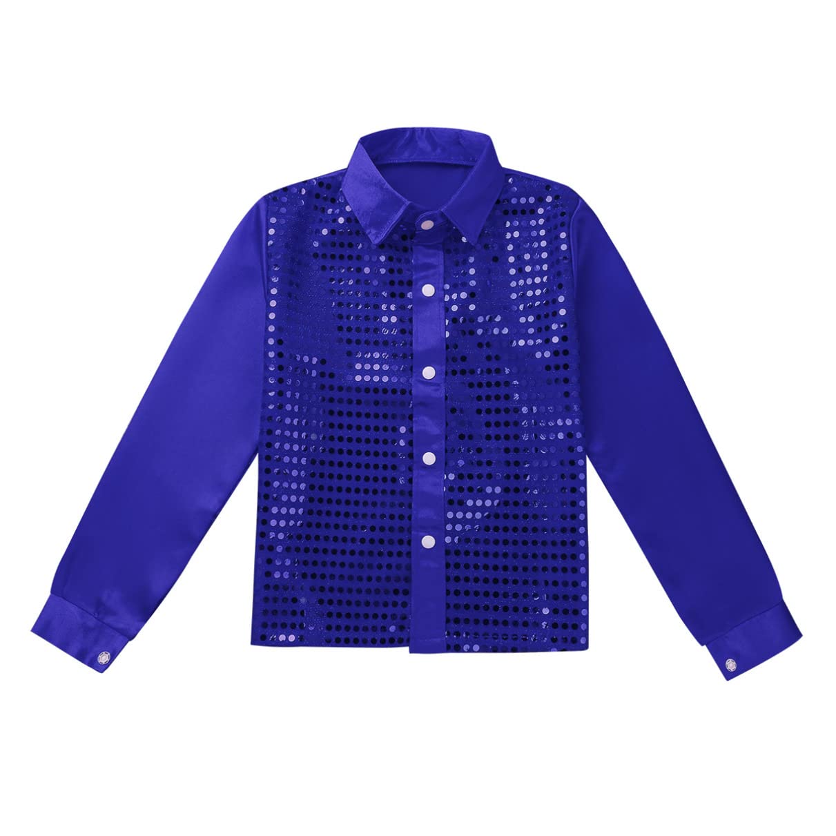 Kinder Jungen Pailletten Hemd Langarmshirt Freizeithemd Glitzer Party Top Oberteil Disco Jazz Tanz Shirt Tanzbekleidung