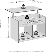 Vista 2 de Furinno Jensen - Mesa auxiliar elevable para sala de estar con compartimento oculto, estilo americano