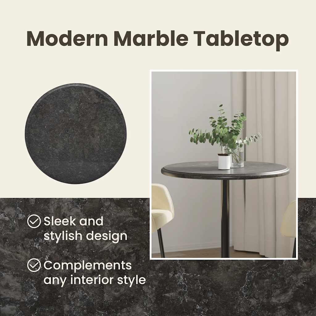 vidaXL Table Top, Dining Table Top, Table Top Replacement for Home Office Standing Desk Frame, Coffee Table Top, Black Ø23.6"x1" Marble