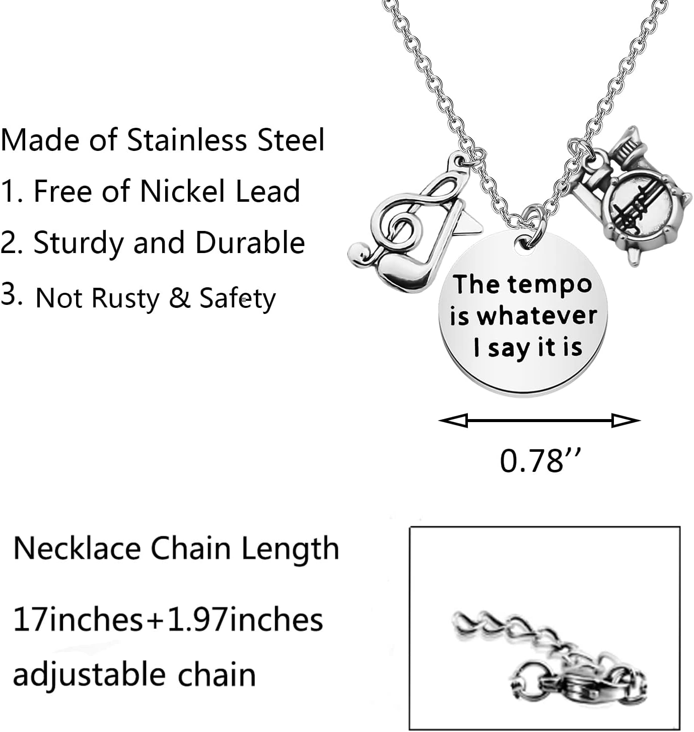 WSNANG Drum Necklace Musician Gifts Drummer Jewelry Charm Necklace Gifts for Drum Players