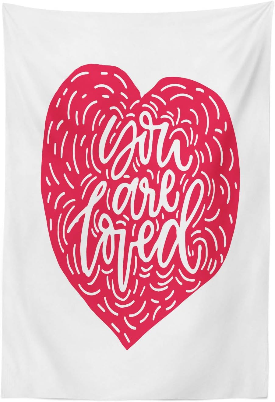Lunarable Valentines Day Tapestry, Hand Written Calligraphy of You are Loved on Simple Drawn Heart, Fabric Wall Hanging Decor for Bedroom Living Room Dorm, 23" X 28", Dark Coral and White