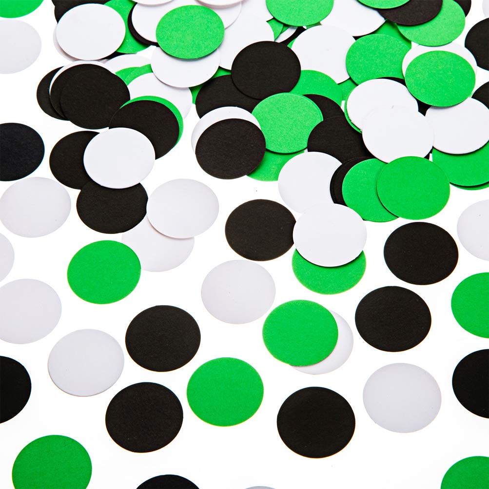 MOWO Black, Green and White Confetti Circle Table Decoration, 1.2 inch