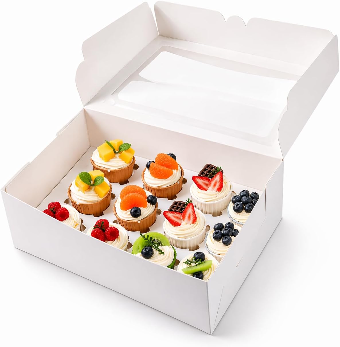YunKo 15 Pack Dozen Cupcake Boxes White Cupcake Containers with Window Fit 12...