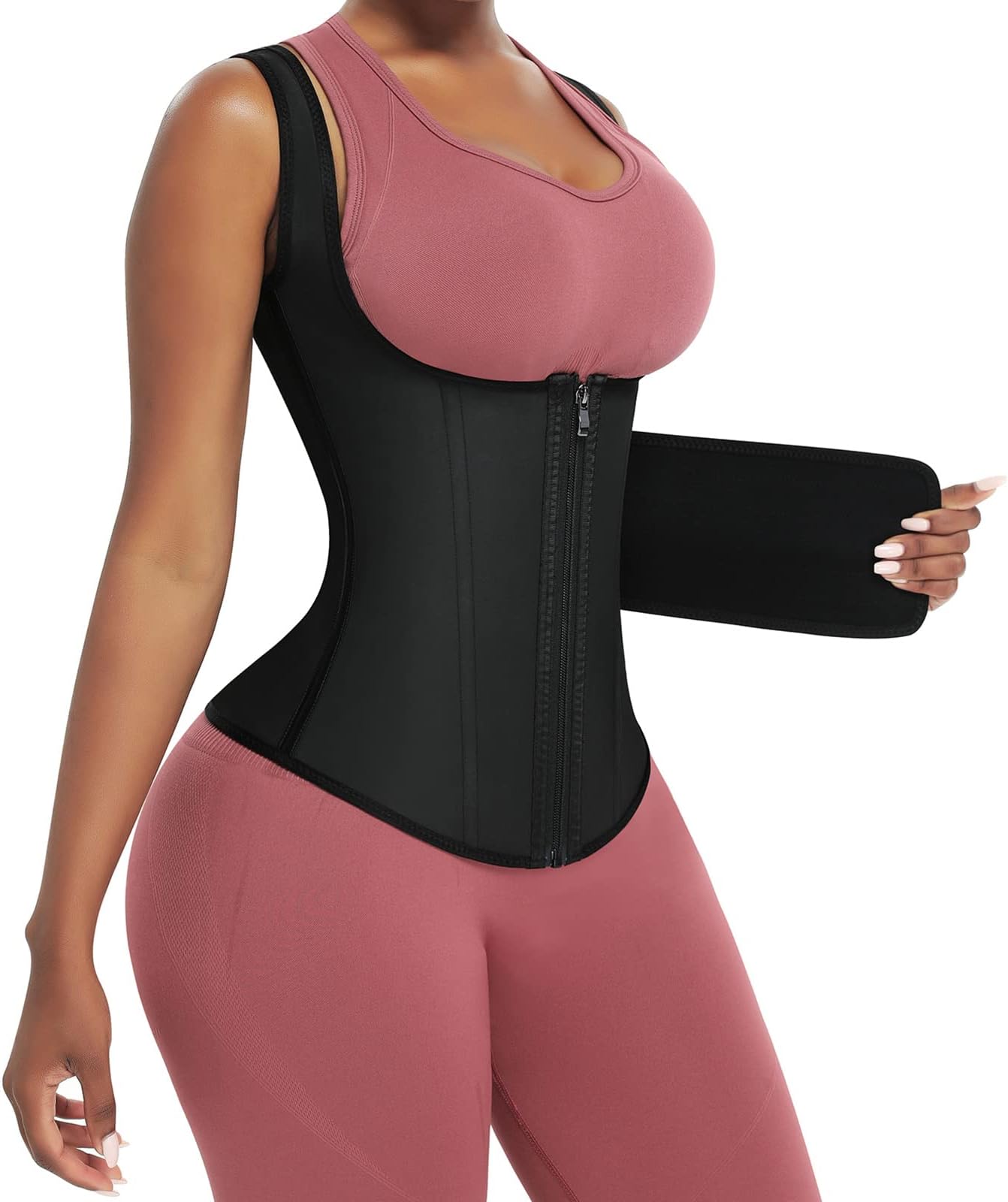 FeelinGirl Waist Trainer for Women Latex Corset Cincher Vest Sport Workout Girdle Hourglass Body Shaper with Steel Bones