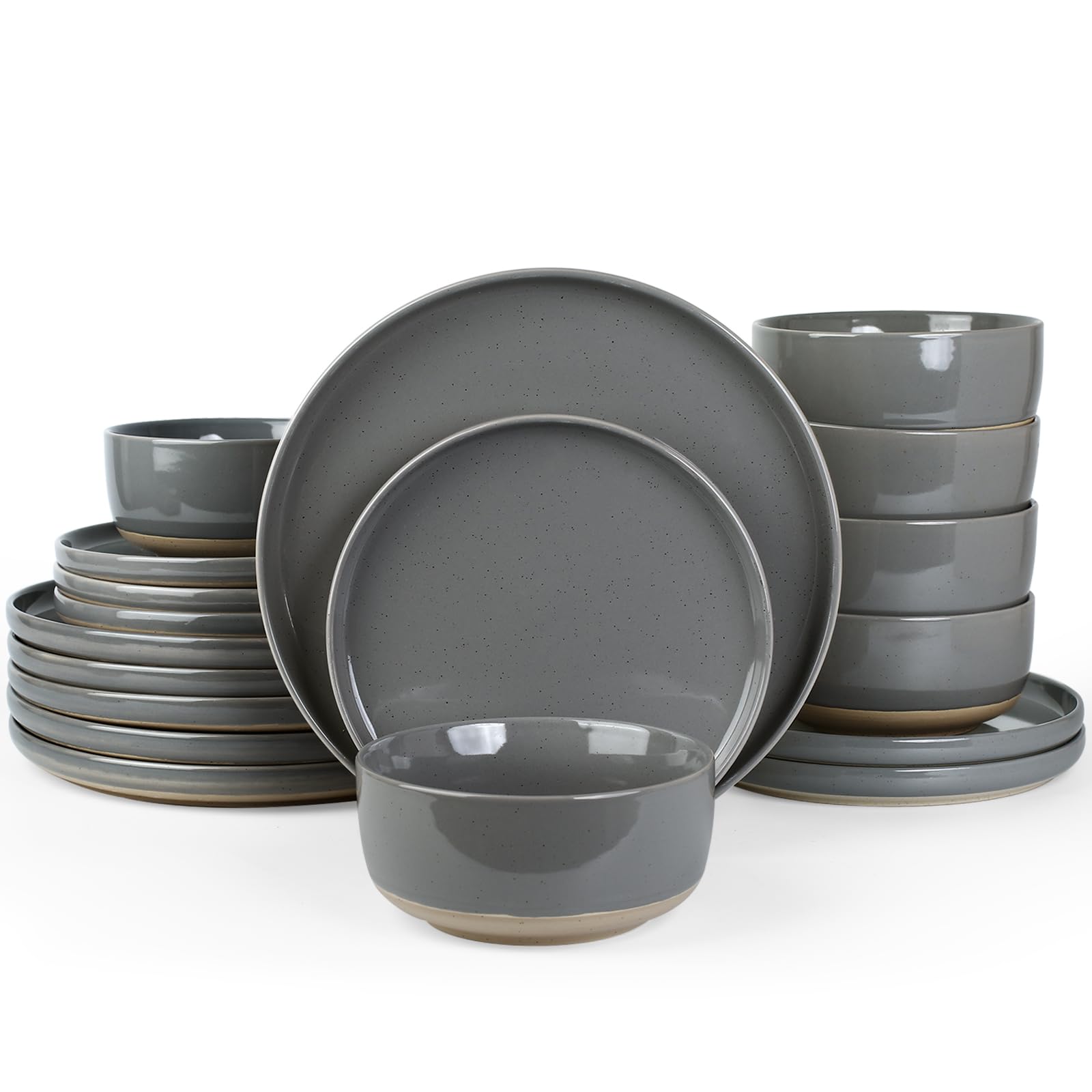 Richmount Milkyway Plates and Bowls Set, 18 Piece Dinner Set, Speckled Stoneware Dinner Sets for 4 People, Chip and Scratch Resistant Dinnerware Sets, Dishwasher & Microwave Safe, Dark Gray