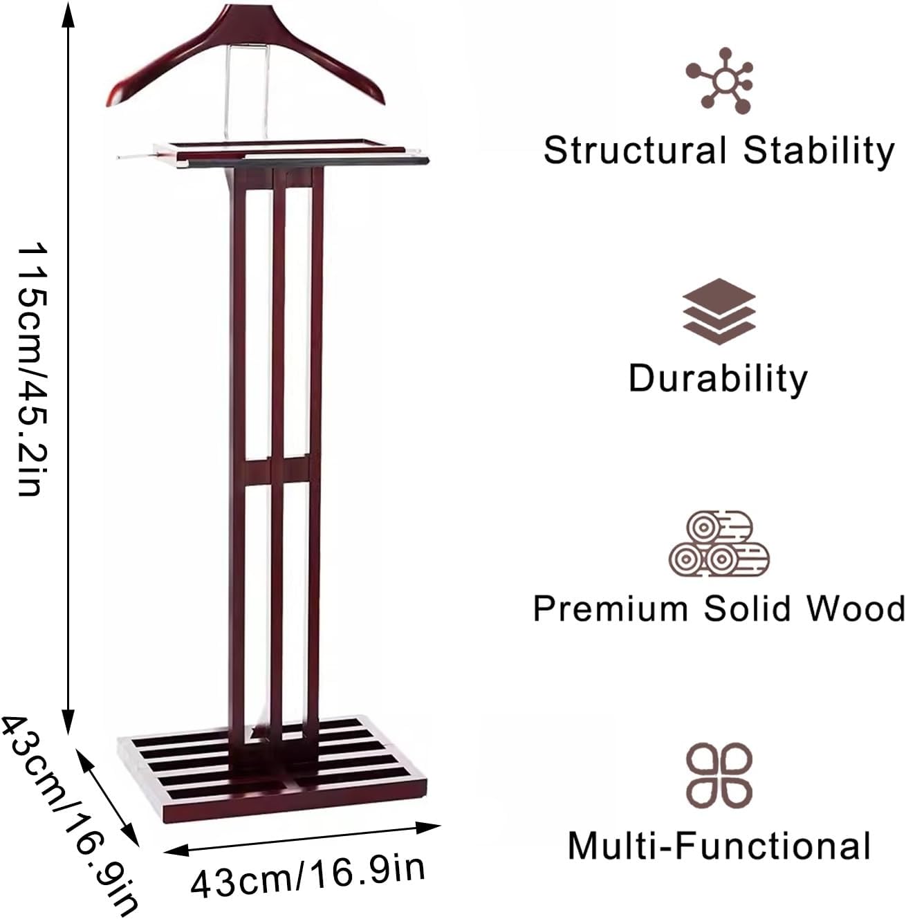Mens Valet Stand with Dusting Brush Clothes Rack with Tray for Corner Bedroom Entryway Living Room