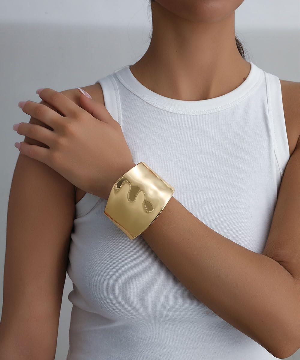 Tornito 4Pcs Chunky Gold Bangle Bracelets for Women 14K Gold Plated Wide Hinged Cuff Bracelet Irregular Trendy Minimalist Thick Stackable Open Arm Cuff Jewelry Gifts - Image 4