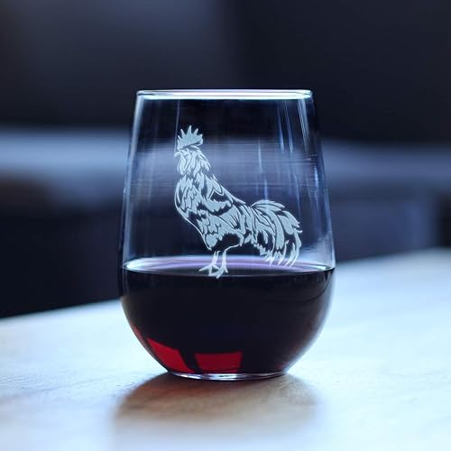 Miniatura 2 de Rooster Stemless Wine Glass - Cute Funny Farm Animal Themed Decor and Chicken Gifts - Large 17 Oz