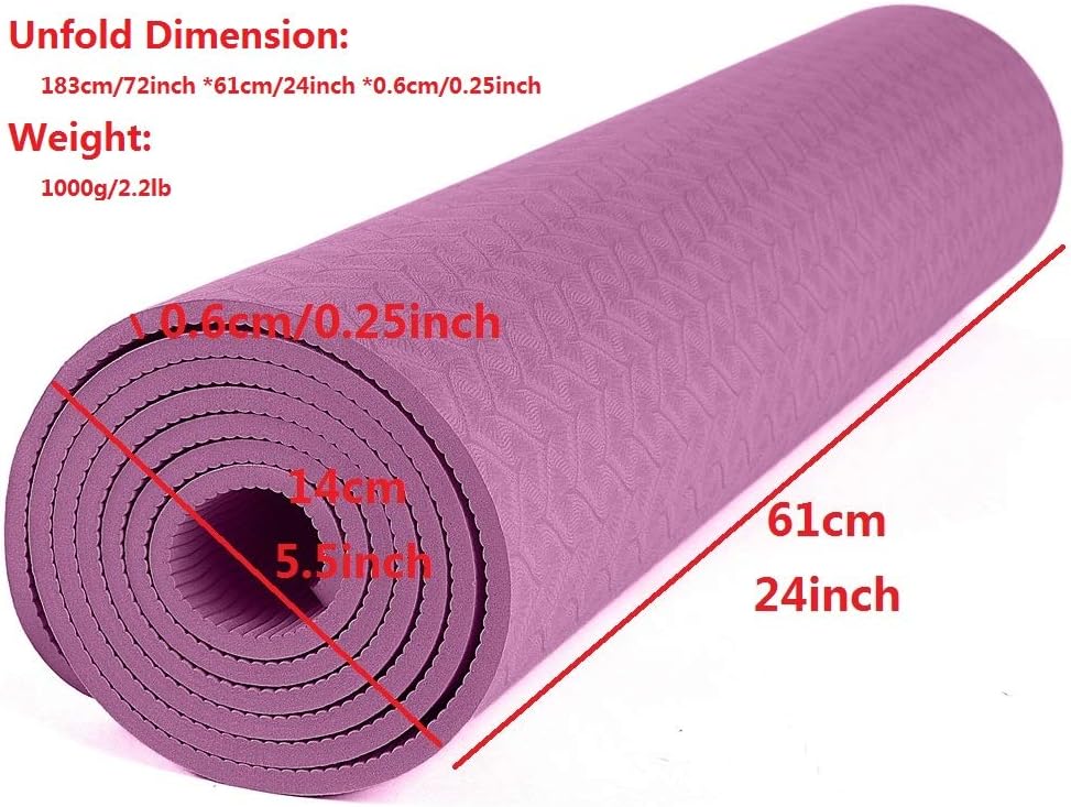 Kamay's Yoga Mat Single Color Eco Friendly Material TPE 183 X 61cm /72"x 24" Thickness 6 mm/ 1/4" Non-Slip With Carry Strap and Carry Bag (Purple) - Image 4