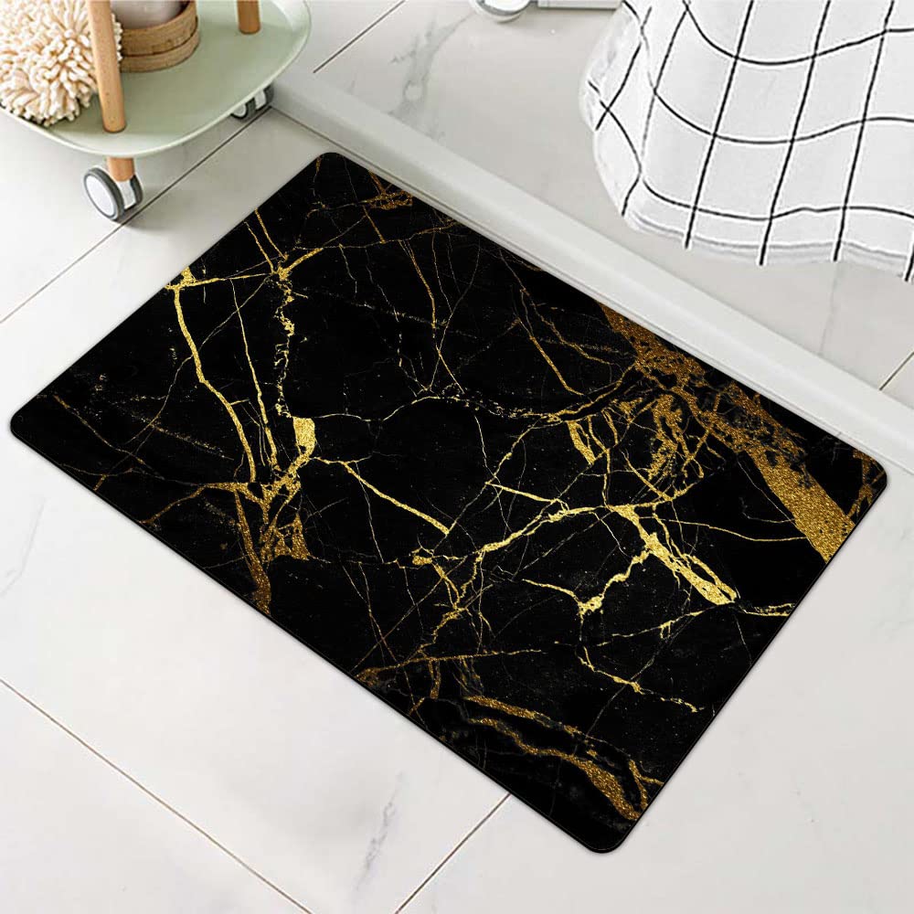 Bath Mat Rug-Overflow Gold Marble Pattern Rubber Non Slip Quick Dry Super Absorbent Thin Bathroom Rugs Fit Under Door Washable Bathroom Floor Mats-Shower Rug for in Front of Bathtub,Shower Room,Sink