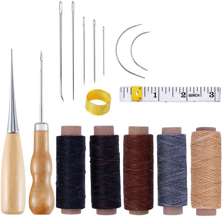 16Pcs/Set Leather Sewing Kit with Waxed Thread Needle Awl Thimble Working Tools for Shoemaker Canvas - (Color: 16Pcs Set)