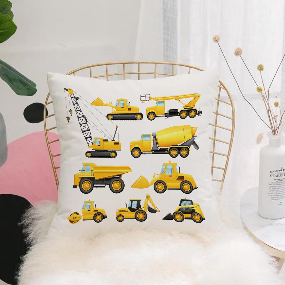 HYMSXW Cushion Cover,Throw Pillow Case Home Decorative for Living Room Bedroom Sofa Chair 20X20 Inch,Construction Vehicles and Machinery Trucks Bulldozer Crane,Pillowcase 50X50cm