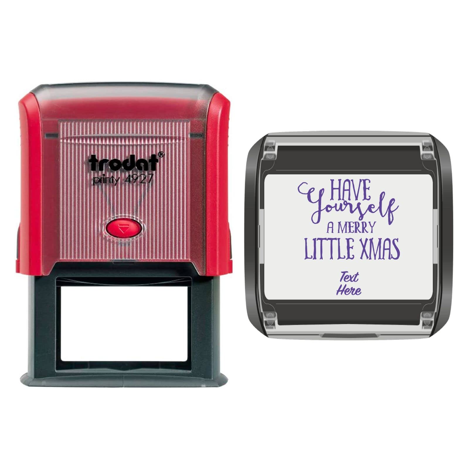 Trodat 4927 Personalised Christmas Card Message/Label Self Inking Rubber Stamp Have Yourself a Merry Little Xmas in Violet Ink with 2 Lines of Customised Text