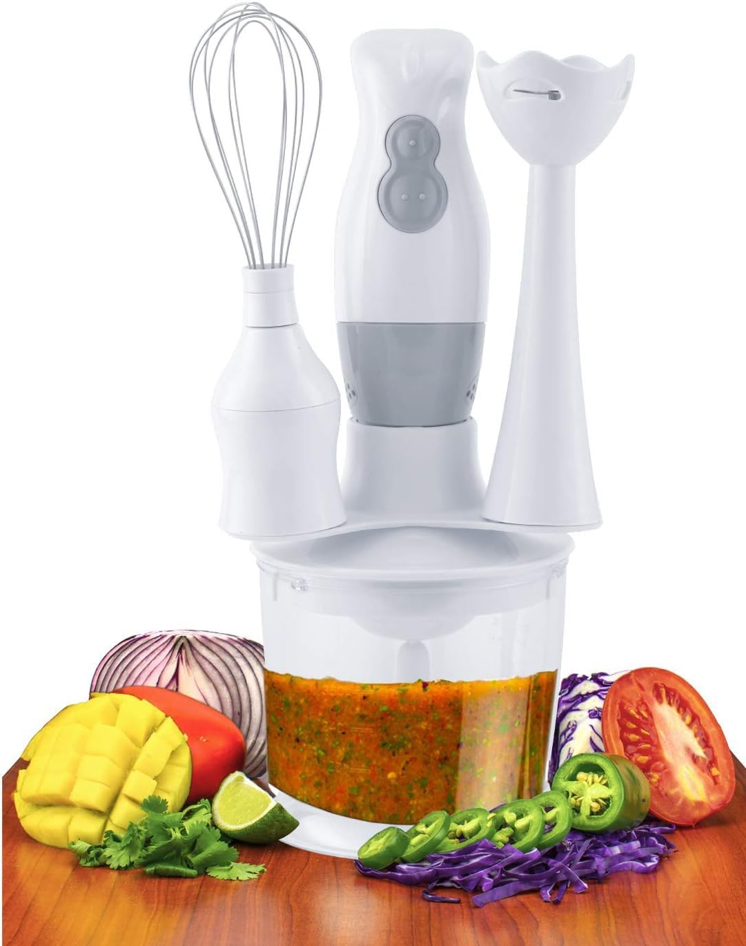 2-Speed Immersion Hand Blender, Electric Stick Blender with Contoured Grip, Lightweight and Easy to Clean – Ideal for Smoothies, Soups, Sauces & Batters – White