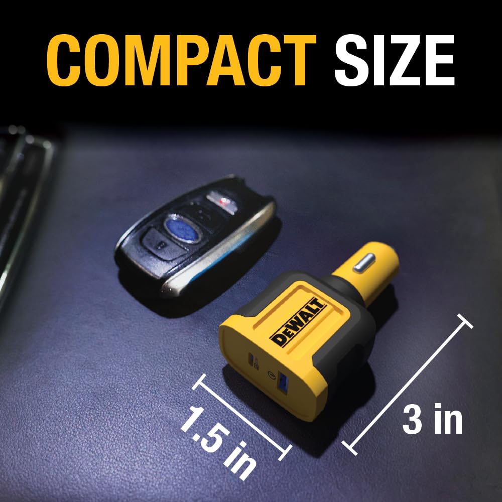 DEWALT Adattatore per caricabatterie da auto USB + USB C, caricatore USB per accendisigari da 49,5 W, caricabatterie da auto PPS 30 W Quick Charge 3.0 ricarica rapida per iPhone 15/15 Plus/15 Pro/15