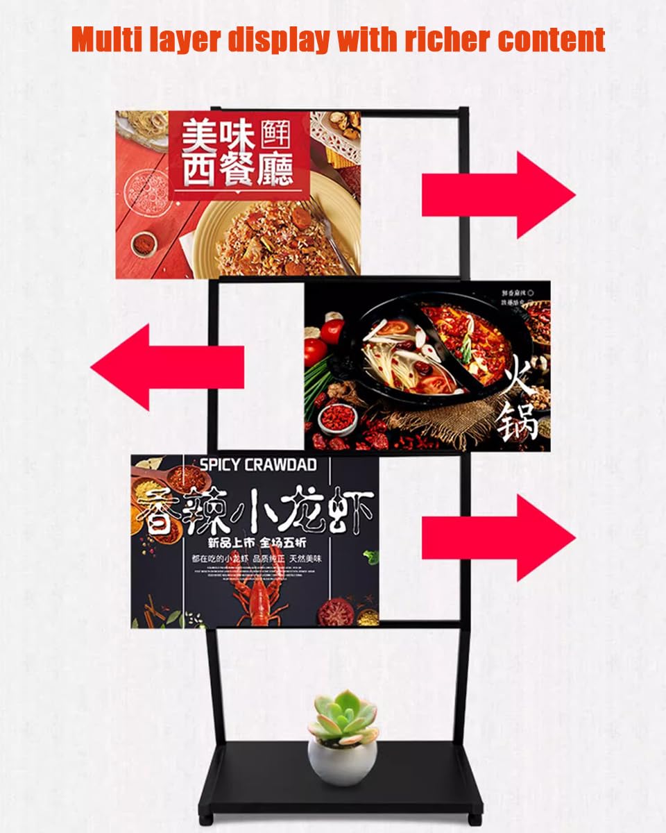 Soporte portátil de exhibición folletos con Ruedas Letrero menú fácil Instalar para restaurantes Publicidad Promoción Varios Niveles Revistas Estante Libros y cómics Revista Piso,B