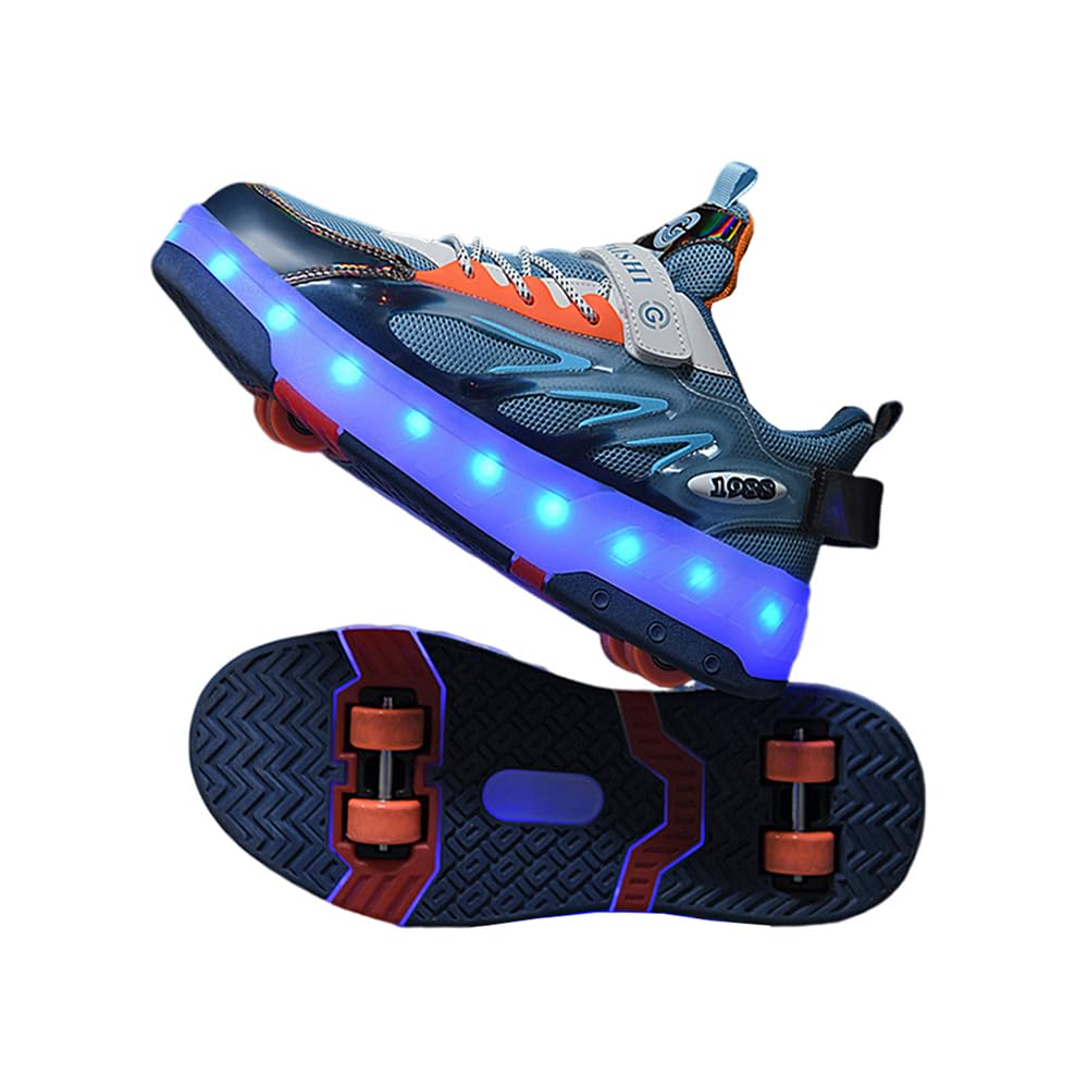 Hixingo Zapatillas con Ruedas Niña Niño, Zapatos con Dos Ruedas para Niñas con LED 2 en 1 Zapatillas Patines Zapatillas Ruedas Niño, Zapatos Patines Calzado de Skateboarding Multifuncionales