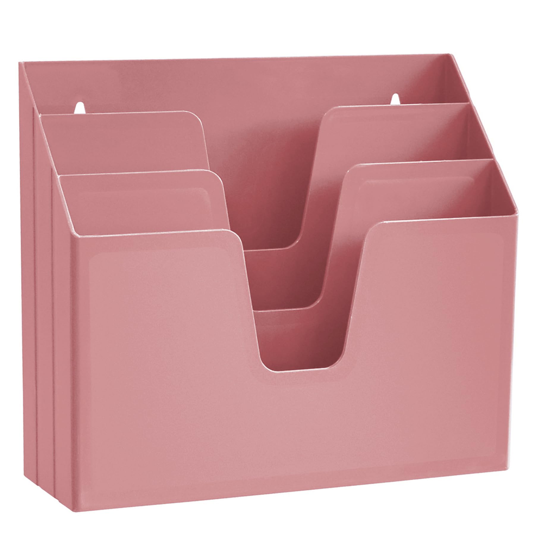 Acrimet Horizontal Triple File Folder Holder Organizer, Open Top Desktop Document Sorter for Letter Size Papers & Folders, Plastic (Solid Pink)