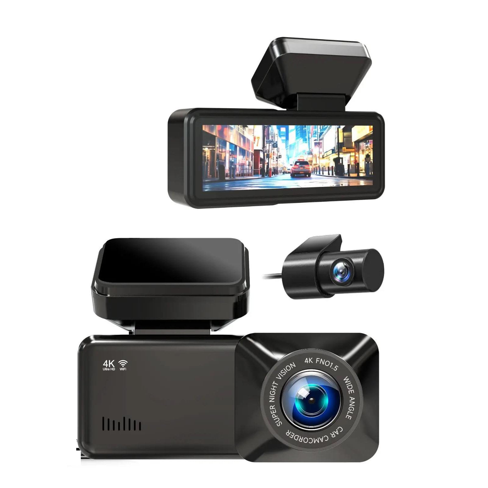 Cámara De Salpicadero 4K UHD De Doble Lente Grabadora Delantera Y Trasera 1K Pantalla De 2,89" Monitor De Aparcamiento WiFi Integrado Fácil De Instalar Y Desmontar DVR De Coche,WiFi+GPS