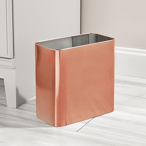 Miniatura 3 de mDesign Cubo de basura pequeño de metal rectangular, contenedor de basura para baños, tocadores, cocinas, oficinas en el hogar.