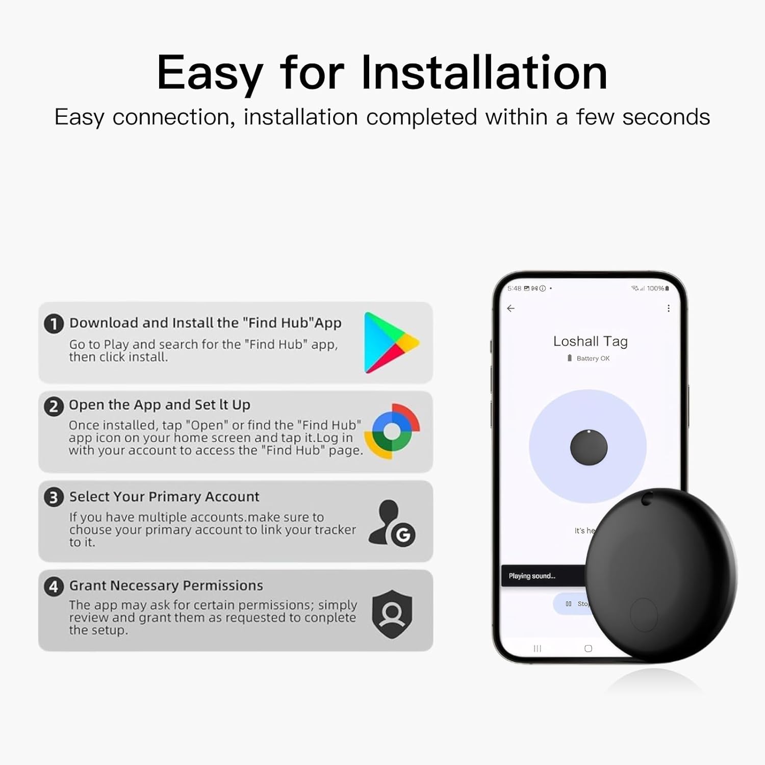 RAINDROPS Air Tracker Tags for Android, Air Tags-4 Pack Bluetooth Tracker Works with Google Find Hub, Item Finder for Keys, Luggage, Wallet, Pets (Android Only, Black, 4 Pack) - Image 8