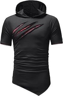 Maiyifu-GJ Mens Hip Hop Ripped Hoodie Tops Short Sleeve Hooded Workout Sweatshirts Casual Athletic Hoodies T-Shirt Pullover (Black,3X-Large)